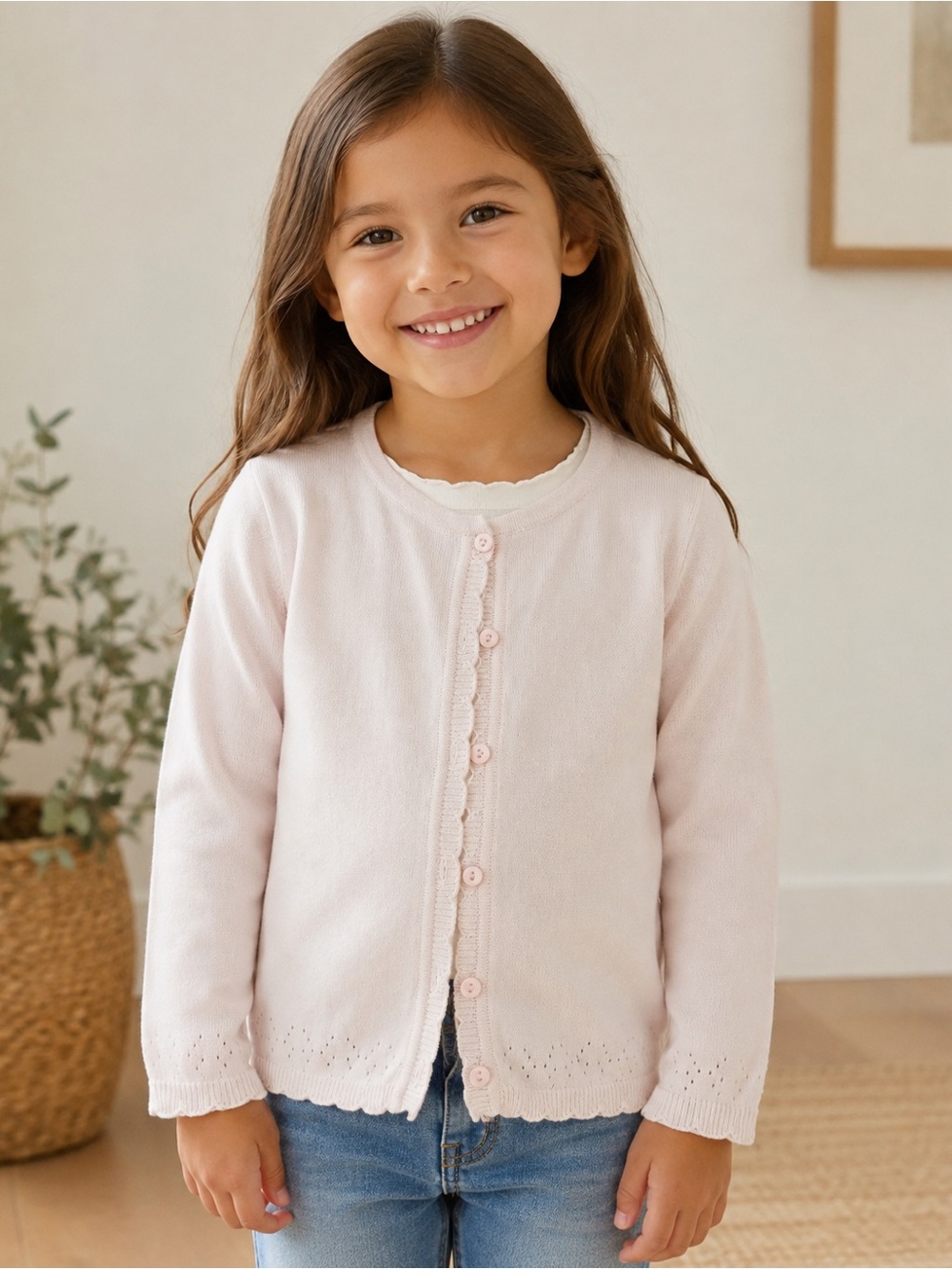 Girls Light Pink Button Cardigan Sweater Size 5